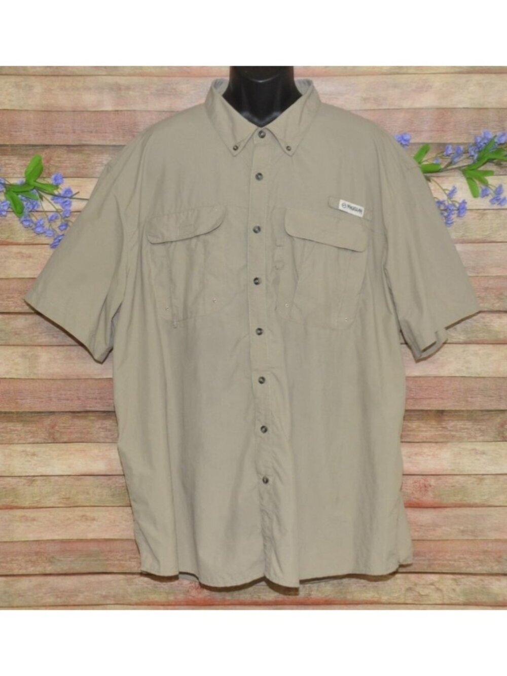 Magellan Outdoors Brown Button Up Shirt 3XL Vented Moisture Wicking Relaxed Fit